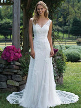 V Neck Lace Mermaid Wedding Dress Bridal Gown with Train WD333