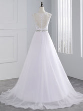 Round Neck A Line Lace Tulle Beach Wedding Dress Bridal Gown WD338