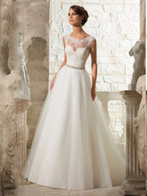 Round Neck A Line Lace Tulle Beach Wedding Dress Bridal Gown WD338