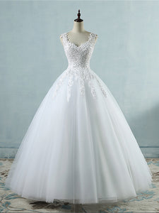 Tulle Appliques Ball Gown Wedding Dresses Pearls Bridal Gown WD339