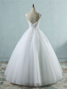 Tulle Appliques Ball Gown Wedding Dresses Pearls Bridal Gown WD339