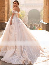 Luxury Champagne Off-the-Shoulder Lace Appliques Wedding Dresses WD343