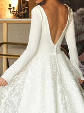 Sexy V Neck Long Sleeve Lace Wedding Dresses Satin Backless Bridal Gown WD345