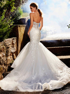 Luxury Beading Crystal Lace Appliques Backless Mermaid Wedding Dress Bridal Gown WD348