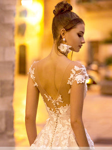 Sexy Romantic Lace Appliques Wedding Dress Off the Shoulder Backless Bridal Gown WD357