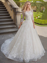 Charming Lace Wedding Dress with Sleeves Scoop Neck  A-line Princess Bridal Gown WD360