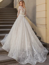 Charming Lace Wedding Dress with Sleeves Scoop Neck  A-line Princess Bridal Gown WD360