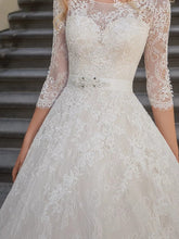 Charming Lace Wedding Dress with Sleeves Scoop Neck  A-line Princess Bridal Gown WD360