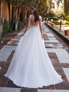 Sexy Lace Tulle Backless Wedding Dresses A Line Bridal Gown WD364