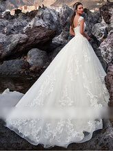 V-neck Lace Tulle Applique A-line Wedding Dress Bridal Gown WD372