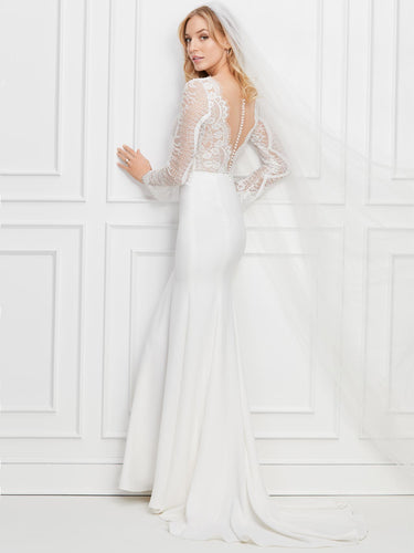 Sexy Sheer Back Mermaid Wedding Dresses Lace Long Sleeves Bridal Gown WD378