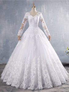 Vintage Long Sleeve Lace Appliques Wedding Dresses A Line Bridal Gown WD388