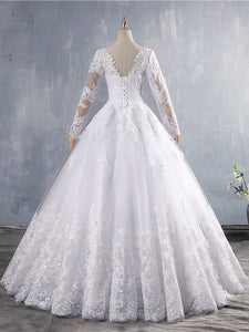 Vintage Long Sleeve Lace Appliques Wedding Dresses A Line Bridal Gown WD388