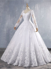 Vintage Long Sleeve Lace Appliques Wedding Dresses A Line Bridal Gown WD388