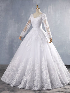 Vintage Long Sleeve Lace Appliques Wedding Dresses A Line Bridal Gown WD388