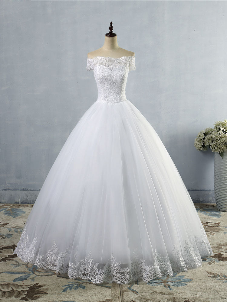 Off the Shoulder Lace Tulle Wedding Dresses A Line Bridal Gown WD390