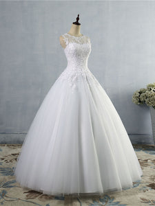 Round Neckline Sheer Back A-Line Wedding Dresses Bridal Gown with Buttons WD391