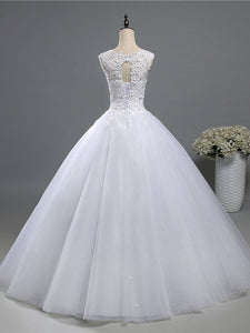 A Line Lace Tulle Wedding Dresses Bridal Gown with Crystal Beads WD392