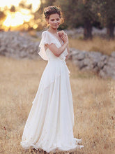 Bohemian Hippie Style Wedding Dresses Beach Wedding Dress Cap Sleeve Chiffon Bridal Gown WD402