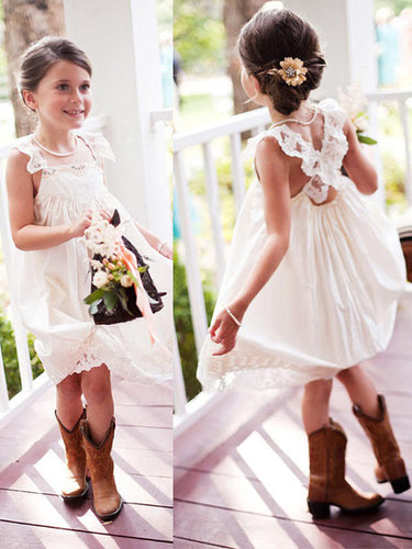 Cute Short White Ivory Flower Girl Dresses For Weddings ASD096