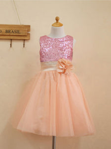 Short Flower Girl Dress Pink Sequins Puffy Tutus ASD021