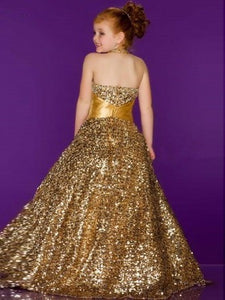 Gold Sequins Flower Girl Dresses Girls Pageant Gown ALD049