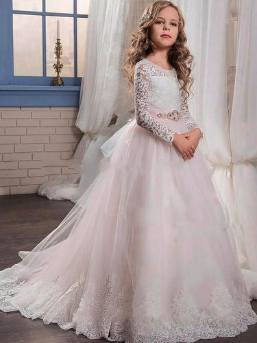 Lace Long Sleeve Flower Girl Dress Pageant Gown for Teens ALD056