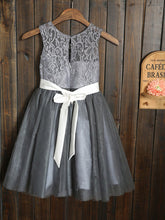 Dark Grey Short Lace Flower girl Dresses Cute Tutu Dress ASD033