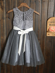 Dark Grey Short Lace Flower girl Dresses Cute Tutu Dress ASD033