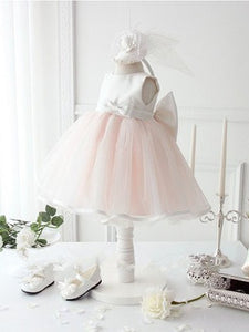 White Pink Short Flower Girl Dresses with Bows ASD048