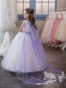 White Purple Flower Girl Dresses with a Shawl Girls' Pageant Dress for Teens ALD077