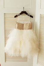 Golden Sequins Puffy Tutus Short Flower Girl Dresses ASD016