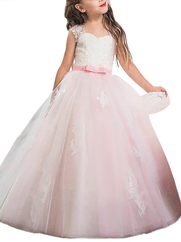 White Pink Lace A Line Flower Girl Dresses Girl's Pageant Dress ALD062