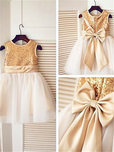 Short Gold Sequins Flower Girl Dress Tutus Baby Ball Gown ASD067