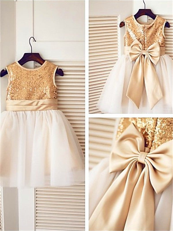 Short Gold Sequins Flower Girl Dress Tutus Baby Ball Gown ASD067