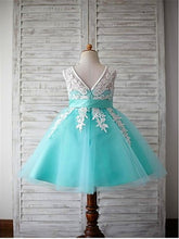 White Mint Short Lace Flower Girl Dresses ASD041