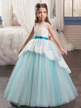 White Turquoise mixed color Flower Girl Dress Kids Princess Party Pageant Gown ALD060