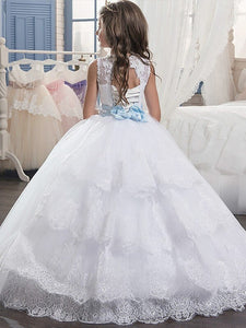 White Blue little Princess Ball Gown Flower Girl Dresses Pageant Dress for Teens ALD073