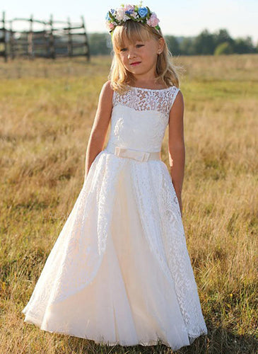 White Ivory Lace Flower Girl Dresses for Wedding Kids Princess Gown ALD094