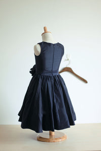 Navy Blue Satin Short Flower Girl Dresses ASD002