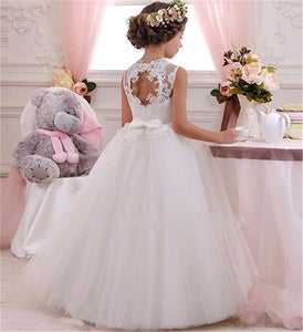 Round Neck A Line White Ivory Flower Girl Dresses First Communion Dress PFD036