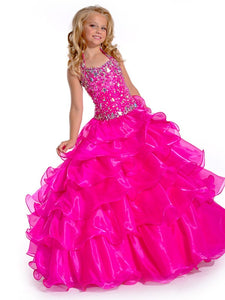 Fushia Organza Flower Girl Dress Ruffles Girls' Pageant Dress ALD053