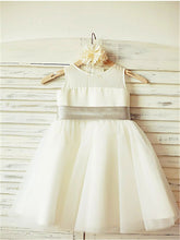 Short Satin Tulle Flower Girl Dress Tutus with Big Grey Sash Bow ASD057
