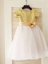 Short Gold Sequins Flower Girl Dresses Cute Puffy Tutus ASD024