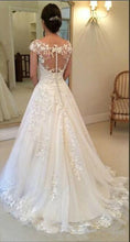 Vintage Lace Appliques Wedding Dress Sheer Back Cap Sleeves Bridal Gown  WD303