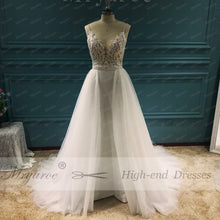 Sexy Lace Beading Open Back Wedding Dresses Mermaid Bridal Gown With Detachable Tulle Train WD375