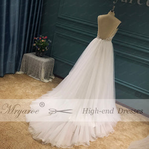 Sexy Lace Beading Open Back Wedding Dresses Mermaid Bridal Gown With Detachable Tulle Train WD375