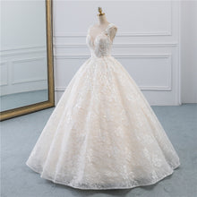 Vintage Round Neck Sheer Top Lace Tulle Wedding Dress Bridal Gown WD335