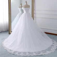 Off Shoulder Ball Gown Lace Wedding Dress with Long Train WD328