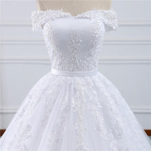 Off Shoulder Ball Gown Lace Wedding Dress with Long Train WD328